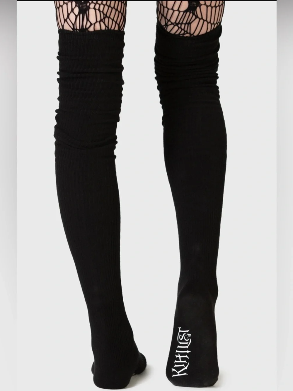 NWT KIHILIST Black Over The Knee Ribbed Socks Goth Grunge One Size